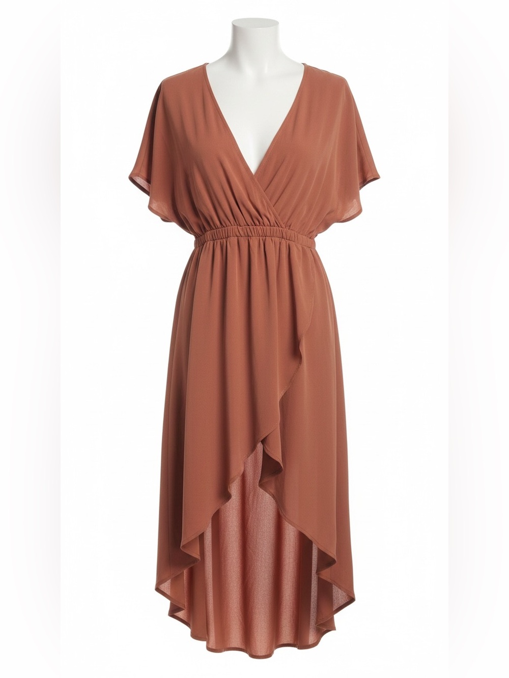 Lush Rust Brown V-Neck Wrap Hi-Low Dress